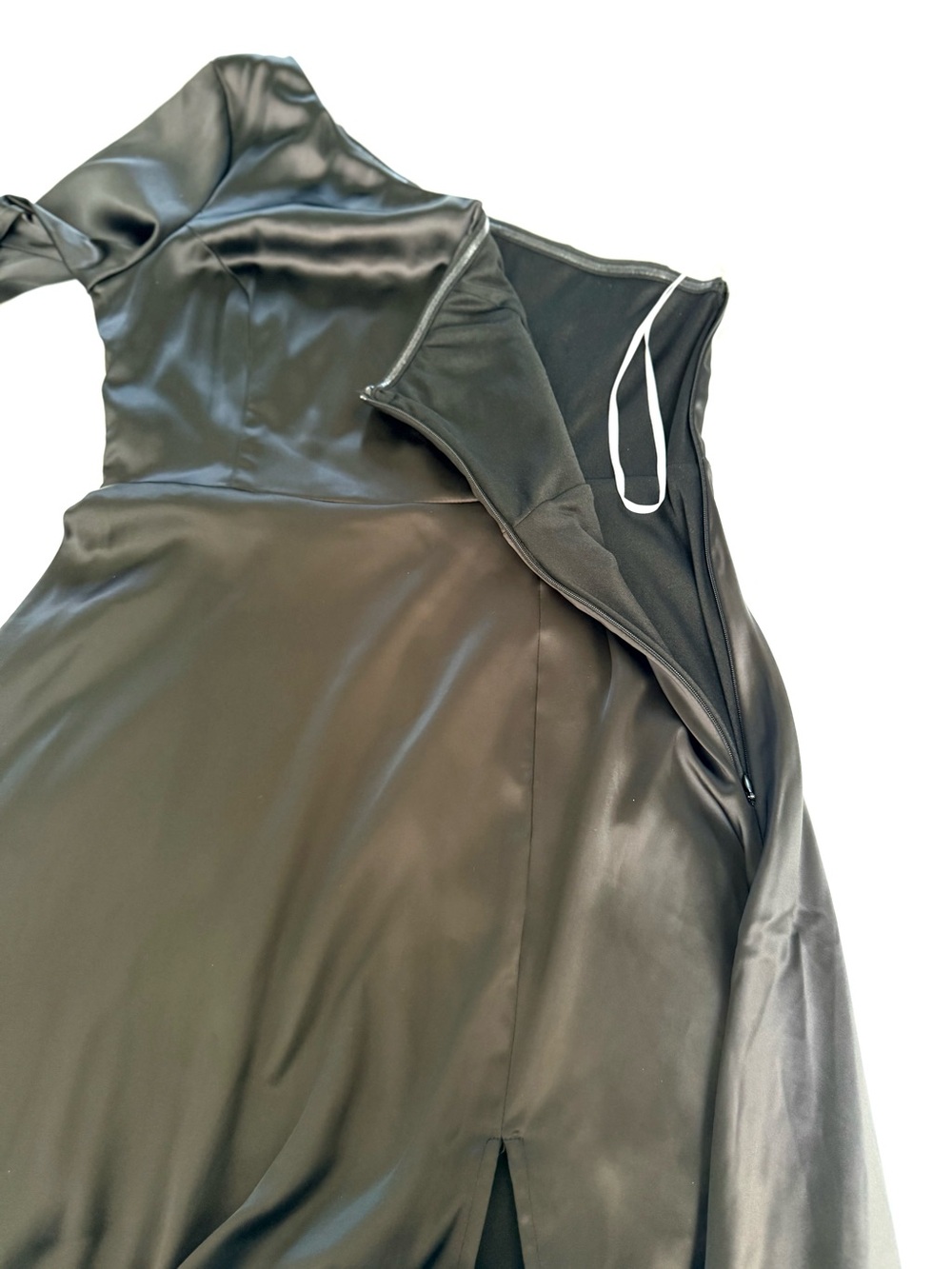Lulus One-Shoulder Black Satin Formal Evening Gown Gothic Glam - Picture 11 of 16